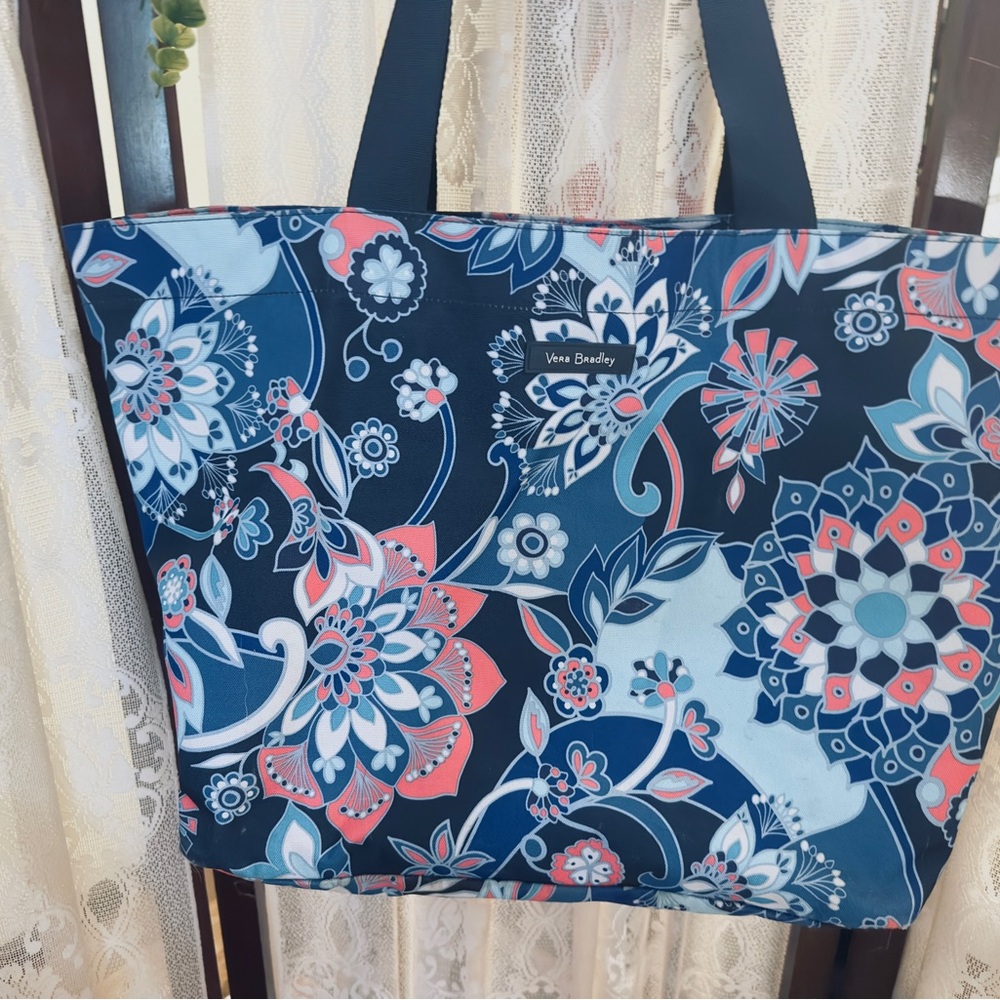 Vera Bradley Navy and Coral Floral Nylon Tote